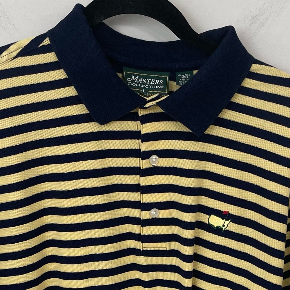 Masters Collection Pima Cotton Polo Shirt Size Large Navy Yellow Stripe Golf. 3